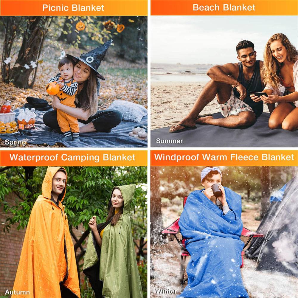 DUKUSEEK Hoodie Blanket Waterproof for Outdoor Camping, Picnic, Stadium, Sports, Beach, Concerts, Car, Dogs, Stadium Blanket Fleece Blanket Extra Large with Hood (79 x 56 inches) Navy Blue