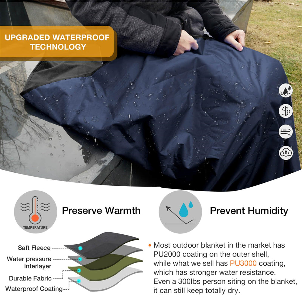 DUKUSEEK Hoodie Blanket Waterproof for Outdoor Camping, Picnic, Stadium, Sports, Beach, Concerts, Car, Dogs, Stadium Blanket Fleece Blanket Extra Large with Hood (79 x 56 inches) Navy Blue