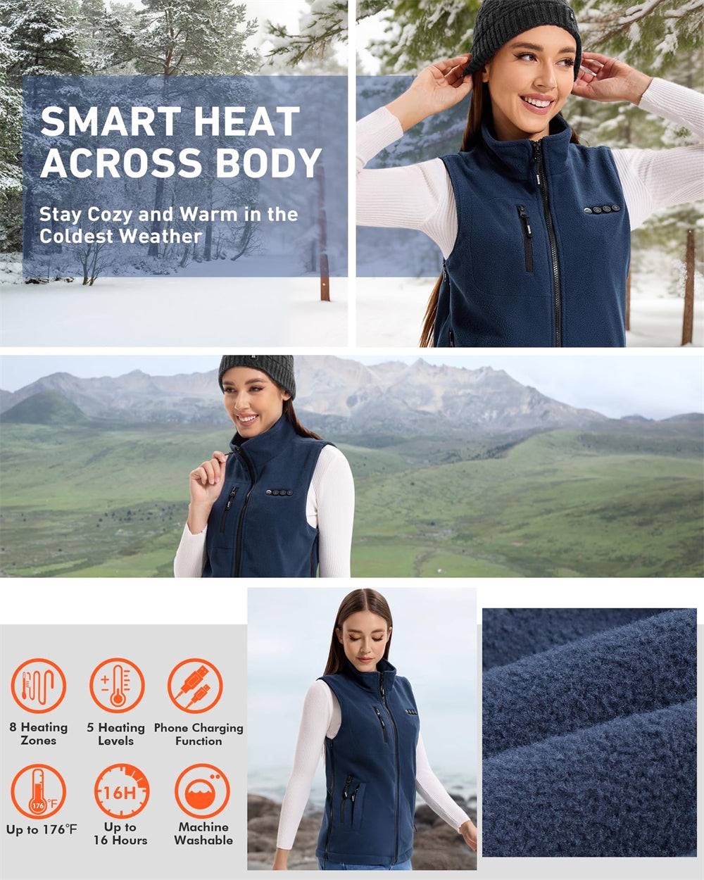 2024 New ARRIS Fleece Heated Vest For Women 7.4V Electric Warm Vest With 7500mah Battery Pack Size Adjustable