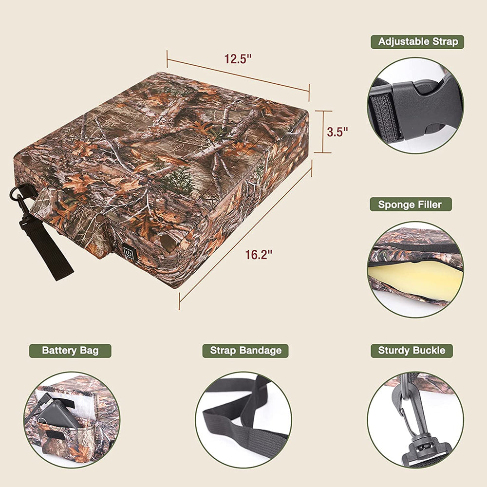 DUKUSEEK Heated Hunting Seat Cushion, Waterproof Hunting Cushion with Rechargeable Battery for Hunting Fishing Camping Sports Events Outdoor Activities