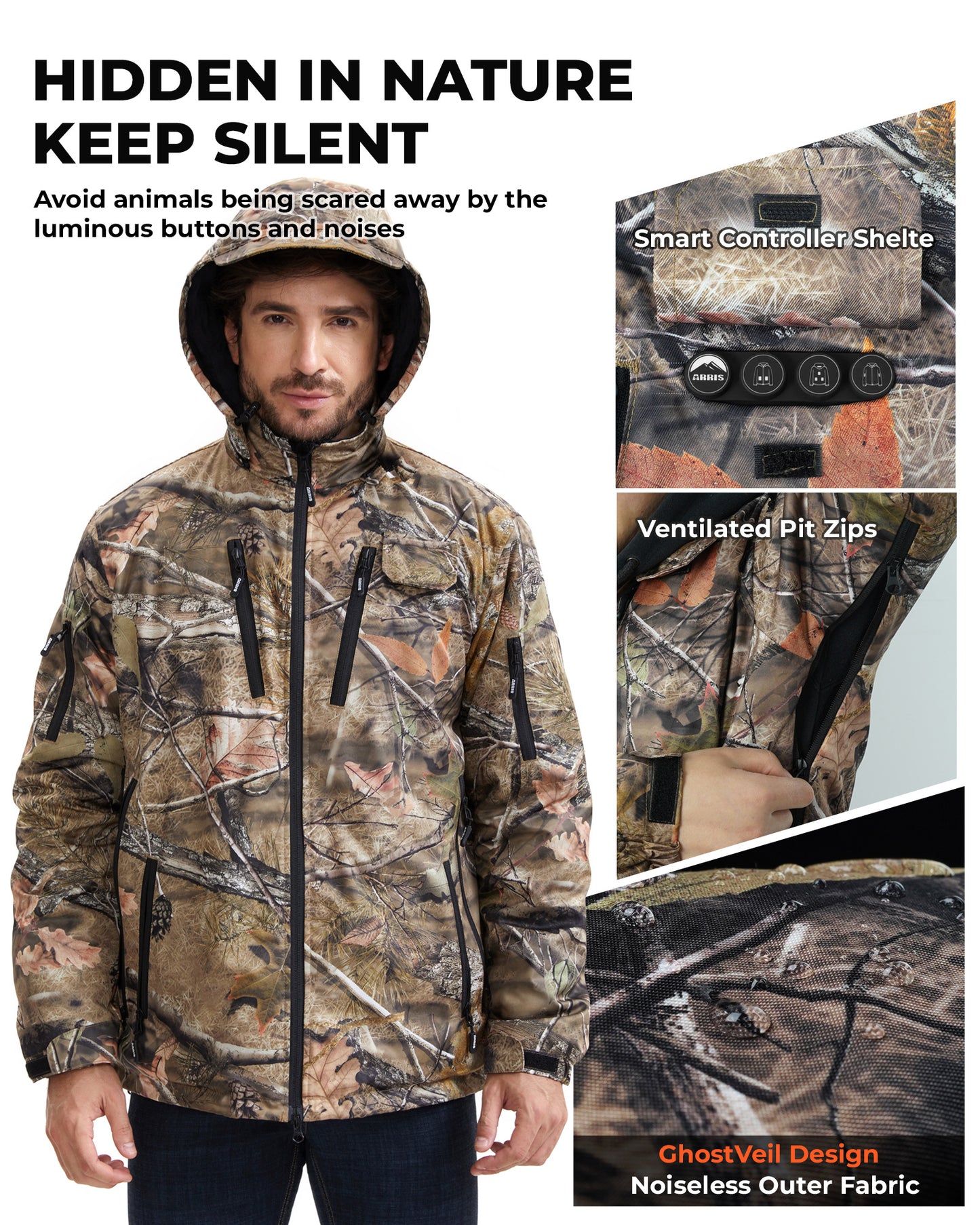 ARRIS Camo Heated Jacket for Hunting, Fishing & Outdoor Work
