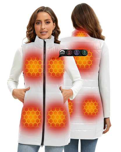 ARRIS Women`s Long Graphene Heated Vest 8 Heat Zones Size Adjustable Adjustable Long Length Puffer Heating Vest with 7.4V Battery Pack