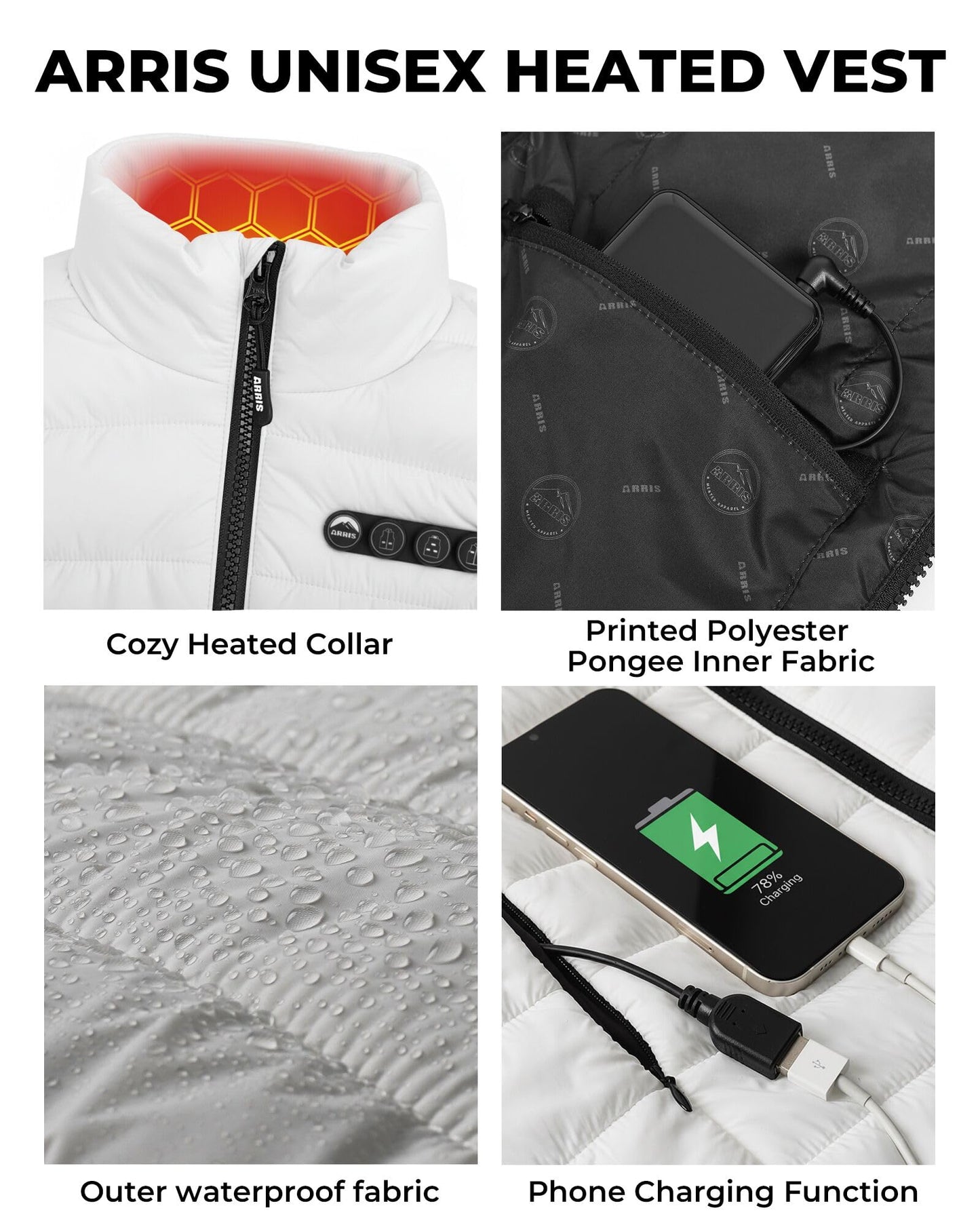 ARRIS 12V Heated vest for Women Size Adjustable