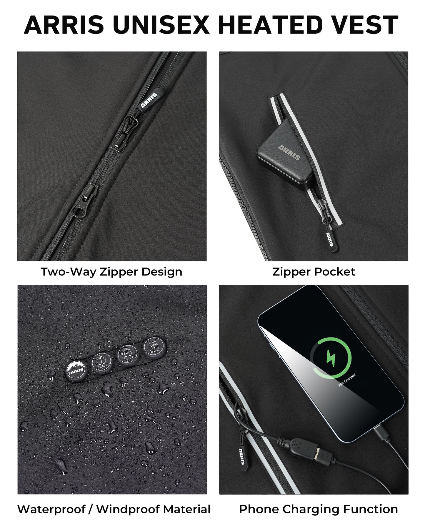 ARRIS Heated Vest for Golf 7.4V Electric Battery Powered Softshell Vest for Men