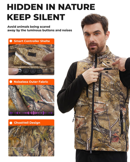 ARRIS Heated Hunting Vest for men, Size Adjustable 7.4V Camo Heating Vests with Battery for Hunting, Hiking