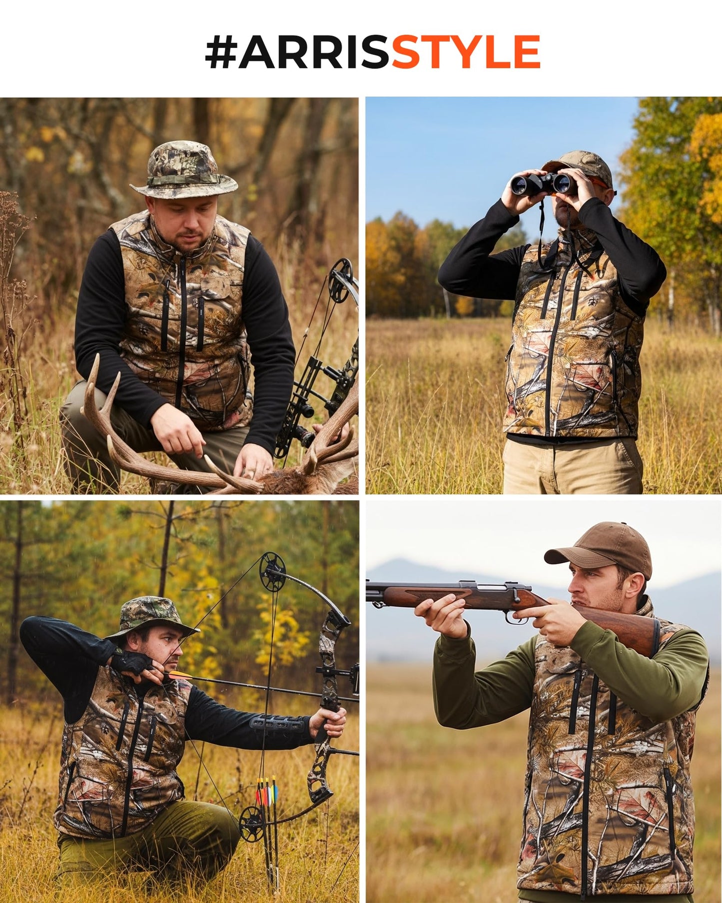 ARRIS Heated Hunting Vest for men, Size Adjustable 7.4V Camo Heating Vests with Battery for Hunting, Hiking