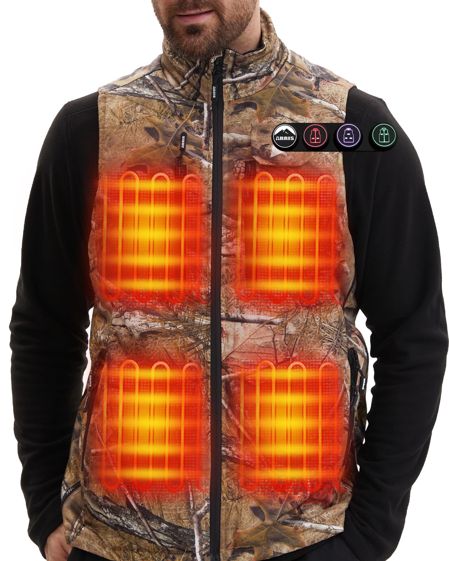 ARRIS Heated Hunting Vest for men, Size Adjustable 7.4V Camo Heating Vests with Battery for Hunting, Hiking