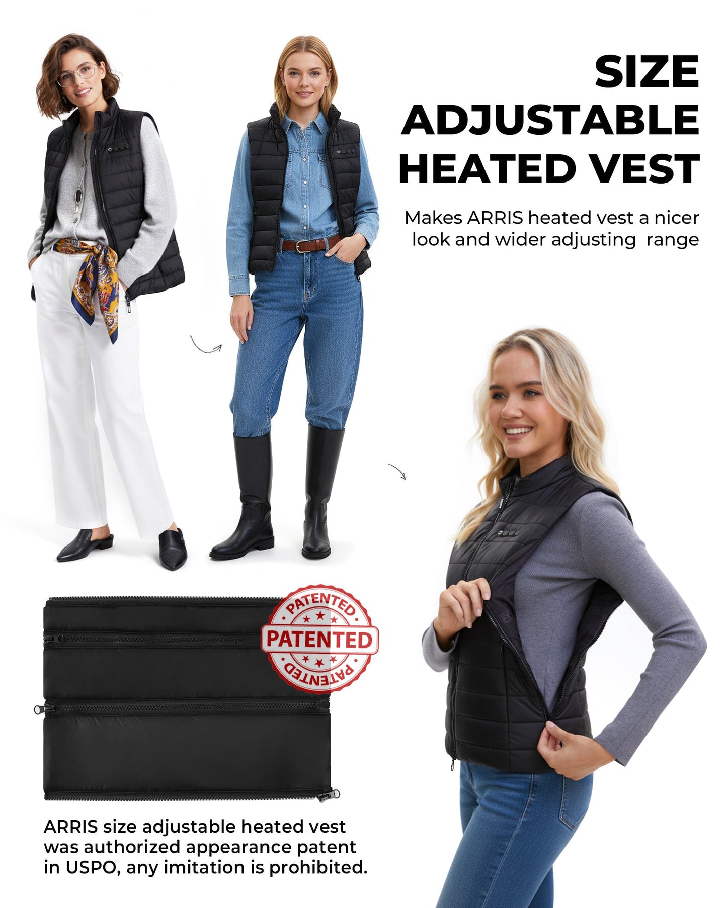 ARRIS 7.4V Graphene Heated Vest for Women Size Adjustable