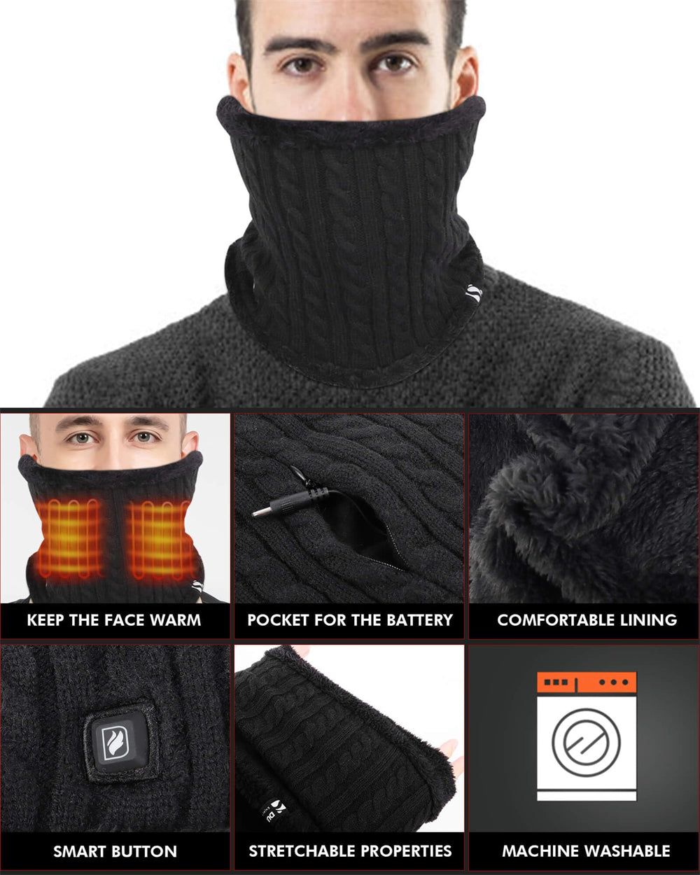 DUKUSEEK Rechargeable Heated Winter Neck Warmer for Men Women Neck Gai