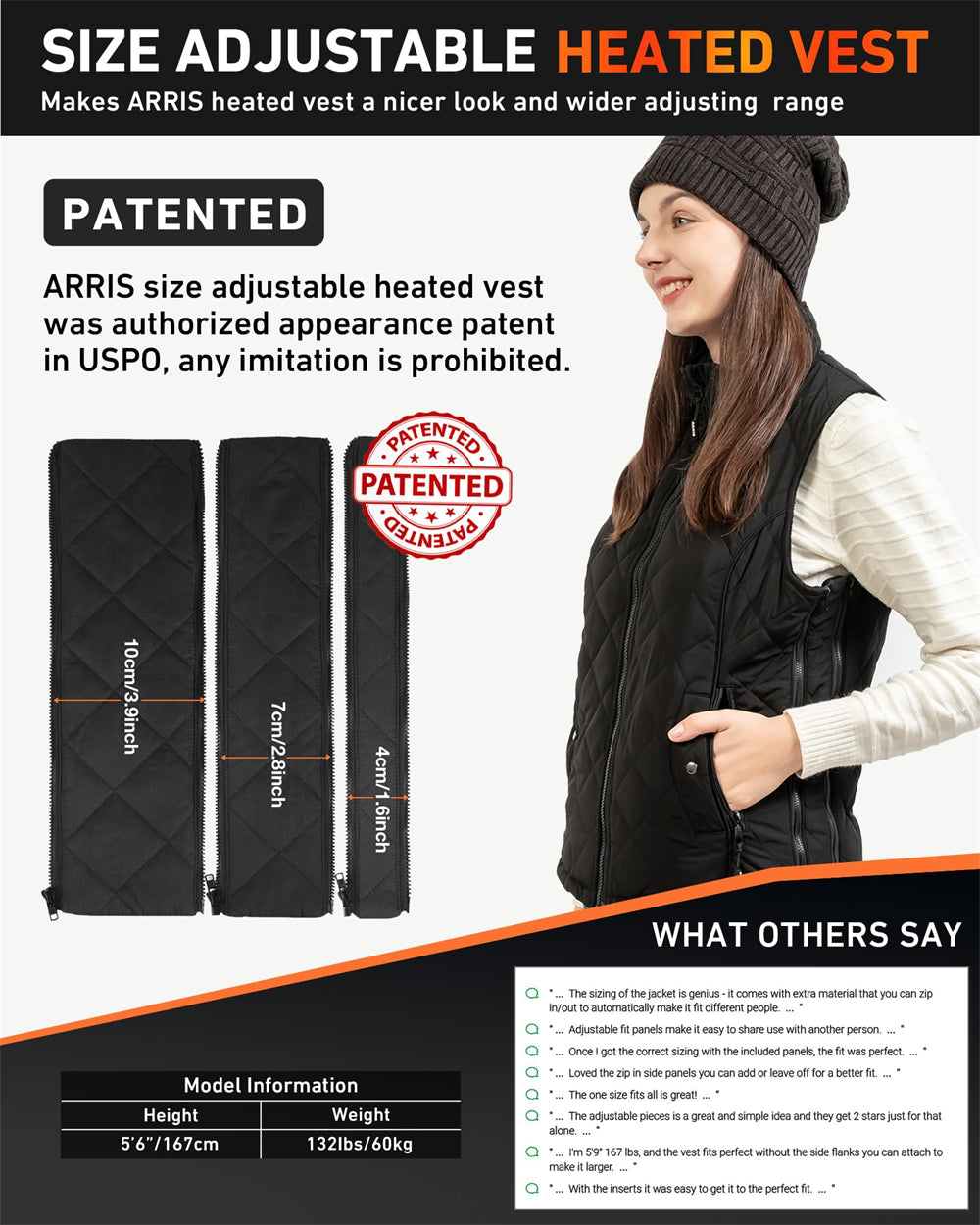 ARRIS Heated Vest for Women, Size Adjustable 7.4V Electric Warm Vest 8 Heating Panels with Battery - RED