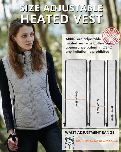 ARRIS Heated Vest for Women, Size Adjustable 7.4V Electric Warm Vest 8 Heating Panels with Battery Pack