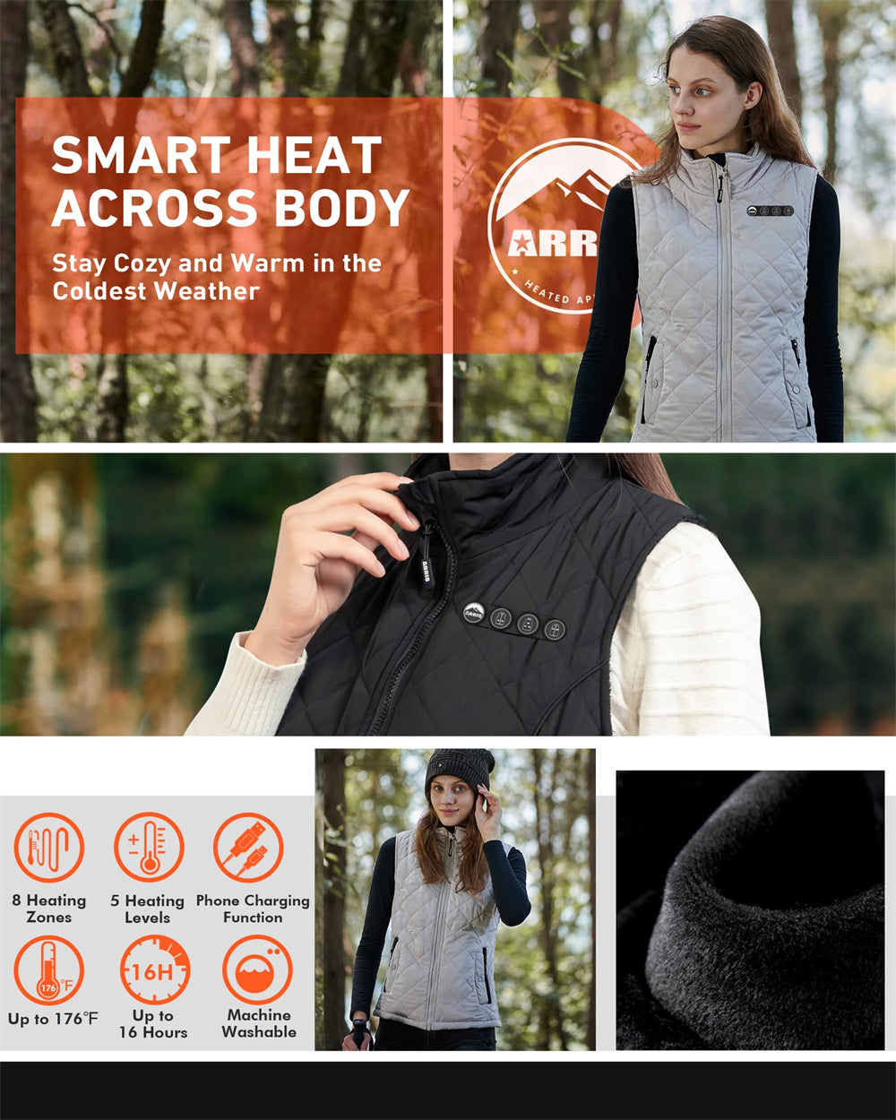 ARRIS Heated Vest for Women, Size Adjustable 7.4V Electric Warm Vest 8 Heating Panels with Battery - RED