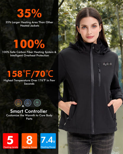 Arris Heated Jacket for Women, Electric Warm Heating Coat with 7.4V Rechargeable Battery