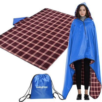 DUKUSEEK Fleece Blanket Hoodie Waterproof Outdoor Stadium Blanket Portable & Wearable Picnic Blanket