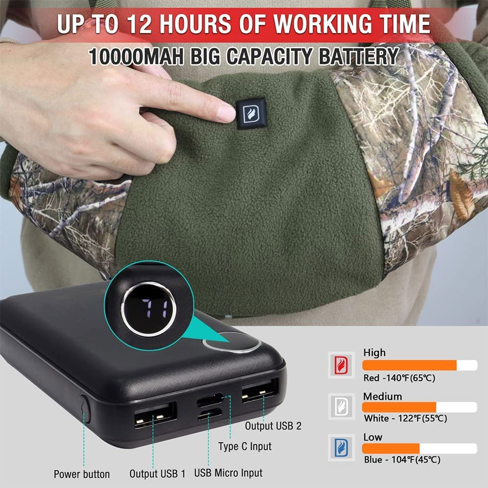 DUKUSEEK Heated Hand Muff for Hunting, Electric Hand Warmer Hunting Pouch with Rechargeable Battery for Winter Outdoor Hunting